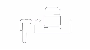 İş verilerini ekranda aşağı yönlü bir eğilim çizgisiyle sunan bir kişinin basit bir çizgi çizimi.