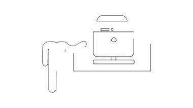 İş ve teknoloji kavramları için ideal olan beyaz tahtada çevrimiçi giyim mağazası sunan bir kişinin basit bir çizimi.