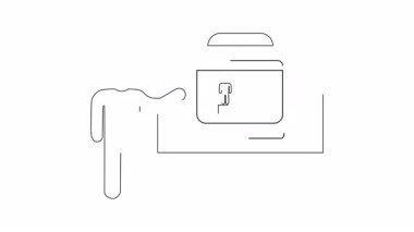 Kariyer büyümesi üzerine sunum yapan bir kişinin basit bir çizgi çizimi, bir dizüstü bilgisayarda başarıya giden adımlarla görselleştirilmiş.
