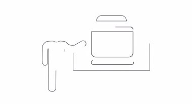 Sosyal medya paylaşımı üzerine sunum yapan kişinin basit bir çizgisi çizimi, eğitim veya iş içeriği için mükemmel.