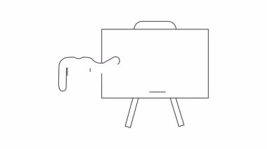 Mobil bir aygıtı sunum tahtasında dijital kalemle sunan bir kişinin basit bir çizgi çizimi.