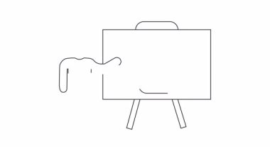 Beyaz tahtada çalışan bir uygulamayı sunan bir kişinin basit bir çizgi çizimi. Sunumlar veya eğitim materyalleri için minimalist tasarım.