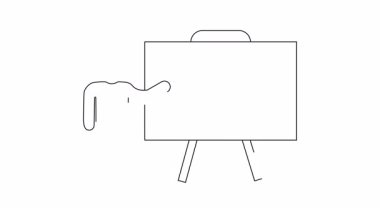 Yapay zeka beyin konsepti olan bir uygulamayı beyaz tahtada sunan bir kişinin basit bir çizimi. Teknoloji, eğitim ve yenilik temaları için ideal.