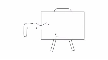 Bir beyaz tahta üzerinde mobil uygulama tasarımı sunan bir kişinin basit bir çizgi çizimi. Teknoloji, tasarım ve sunumlar için ideal.