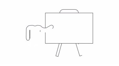 Bir ekranda mobil bir uygulama sunan bir kişinin basit bir taslak çizimi, onun özelliklerini ve faydalarını izleyiciye vurgular.