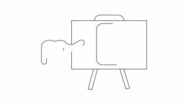 Mobil bir uygulamayı beyaz tahtada çiçek tasarımı ile sunan bir kişiyi gösteren minimalist çizgi çizimi. Teknoloji ve tasarım kavramları için ideal..