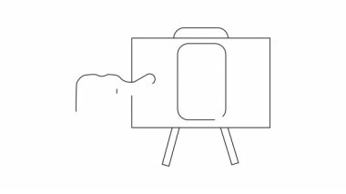 Mobil bir hesap makinesi uygulamasını beyaz tahtada sunan kişinin basit bir tasviri. Eğitim veya iş içeriği için uygundur.