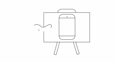 Sunum panosundaki mobil bir cihazda görüntülenen bir güneş enerjisi uygulamasını gösteren basit bir çizgi çizimi.