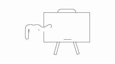 Basit bir çizim, ekranda bir uçakla seyahat uygulamasını sunan birini gösteriyor. Seyahat, teknoloji veya sunum temaları için uygundur.