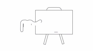 Ekranda seyahat uygulaması sunan bir kişinin ana hatlı simge animasyonu. Seyahat teknolojisi veya uygulama sunumları için mükemmel.