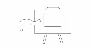 Ekranda dolar işareti olan bir dizüstü bilgisayar sunan birinin basit bir çizimi, muhtemelen finans veya iş dünyası ile ilgili..