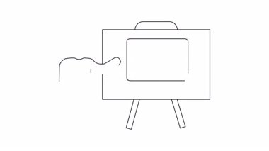 Para çantasını gösteren bir dizüstü bilgisayar sunan kişinin basit bir tasviri, finansal veya iş sunumları için ideal.