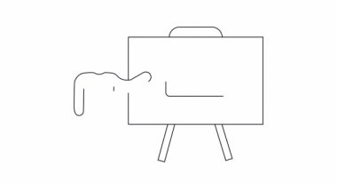 Bilgisayarlı ekranı beyaz tahtada sunan kişinin basit bir çizimi çevrimiçi eğitimi, teknolojiyi ve dijital iletişimi sembolize ediyor..