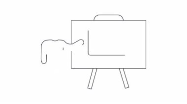 Ekranda dizüstü bilgisayardan bilgi sunan bir kişinin basit bir çizgi çizimi, çevrimiçi toplantıları ve sunumları göstermek için ideal.