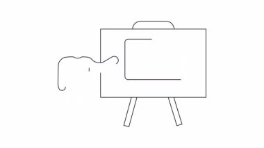 Ekranda bilgi sunan kişiyi gösteren canlandırmalı sunum simgesi. İş, teknoloji ve eğitim içeriği için uygundur.