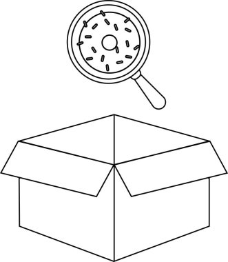 Açık bir kutunun üzerindeki bir çöreğin basit bir siyah beyaz tasviri, boyama kitapları veya tasarım projeleri için mükemmel..