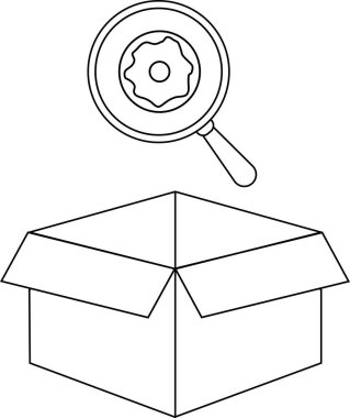 Açık ve temiz bir kutunun üstündeki büyüteç altında siyah beyaz bir çörek çizimi..