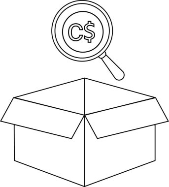 Büyüteç altında Kanada Doları sembolü olan açık bir kutu, maliyet analizi ya da değer keşfi öneriyor..