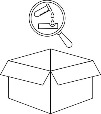İçinde büyüteç olan açık bir kutu, bilim veya ambalaj kavramları için uygun kimyasal bir reaksiyon gösteriyor..