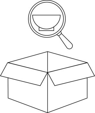 Üzerinde büyüteç olan açık bir kutu, kutunun içindeki bir kaseye odaklanıyor..