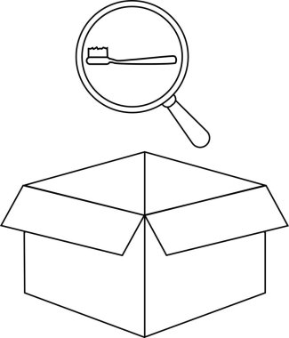 Bir büyüteç açık bir kutunun içindeki diş fırçasına odaklanır, diş temizliğini ve keşfi sembolize eder..