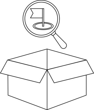 Bir keşfin kutusunu açmanın kavramsal bir çizimi, açık bir kutunun içindeki gizli bir hedefi ortaya çıkaran bir büyüteç, keşif ve başarıyı simgeliyor..
