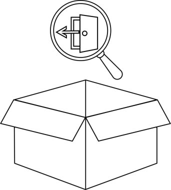 Bir çıkış kapısı sembolü üzerine odaklanmış, problem çözme veya stratejik planlamayı temsil eden, bir büyüteçle açık bir kutu gösteren kavramsal bir çizim.