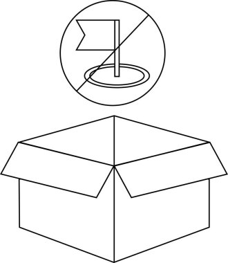 Üzerinde karalanmış bir bayrak simgesi olan açık bir kutunun basit bir çizgi çizimi, kutunun içeriğiyle ilgili bir kısıtlama veya yasaklama olduğunu gösteriyor.