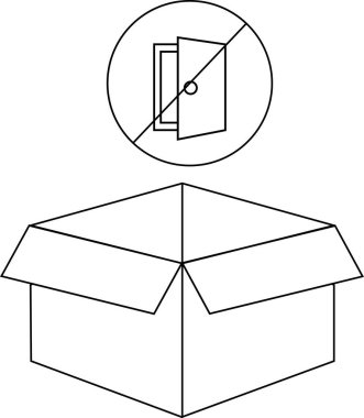 Üzerinde kapıyı açmamayı gösteren bir sembol olan açık bir kutunun basit bir çizgi çizimi.