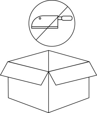 İçinde keskin nesnelerin bulunmadığını gösteren bir sembol olan bir kutu, ambalaj ve nakliye sırasında güvenliği vurguluyor.