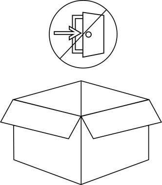 Açık kapaklı bir kutu, içinde ok olan bir kapının olduğu bir yasaklama işaretinin altında gösterilir..