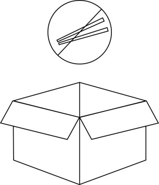 Çubuklar için yasak işareti olan karton bir kutunun vektör çizimi, yemek çubuklarının kutunun içine yerleştirilmemesi gerektiğini gösterir.