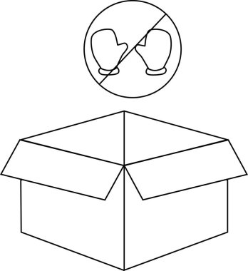 Üzerinde bir sembol olan bir kutuyu gösteren siyah-beyaz bir çizim içeride eldiven paketlememeyi gösteriyor..