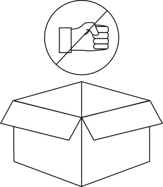 Kutuya vurmamayı belirten bir sembol, açık bir karton kutunun üzerine yerleştirilir ve dikkatli bir şekilde tutma gereğini vurgular..
