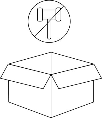Üzerinde çekiç olmayan bir sembol bulunan karton bir kutunun çizimi, hassas içeriği ve dikkatli bir işlemin gerekli olduğunu gösterir..