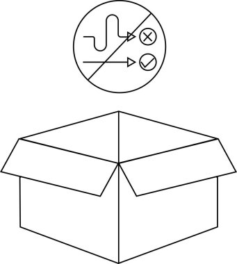 Paketlerin güvenli teslimatı sağlamak için zigzag ya da düzensiz yollardan kaçınarak düz, doğrudan hareketlerle ele alınması gerektiğini gösteren açık bir sembol.