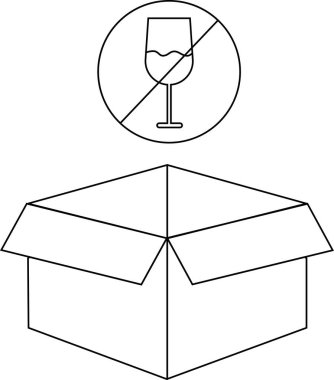 Açık bir kutunun üzerinde alkol işareti olmayan kırılgan bir ambalaj sembolü..