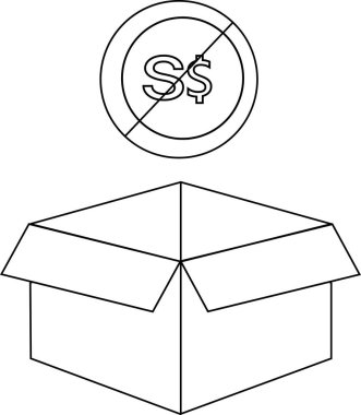 Üzerinde Singapur dolar işareti olan açık bir kutu tasviri, ücretsiz ya da ücretsiz bir eşya olduğunu gösteriyor..