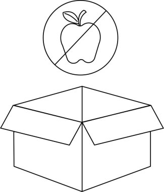 Üzerinde elma işareti olmayan bir kutunun siyah-beyaz çizimi, elmaların kutunun içine konmaması gerektiğini gösteriyor..