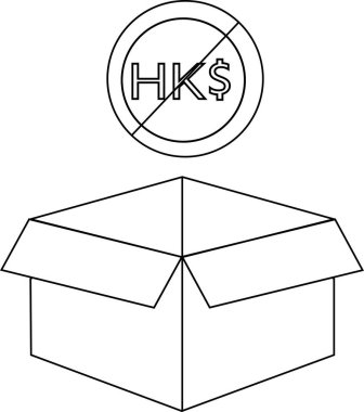 Üzerinde Hong Kong doları sembolü olan açık bir kutunun basit siyah beyaz çizimi, Hong Kong doları olmadığını gösteriyor..