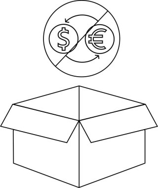 Üzerinde para değişimi olmadığını gösteren bir simge olan bir kutu, mali kısıtlamalar veya işlemler üzerindeki kısıtlamaları temsil eder.