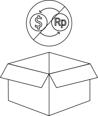 Üzerinde döviz döviz sembolü olan bir kutunun siyah-beyaz çizimi, kutunun içinde para alışverişine izin verilmediğini gösteriyor..