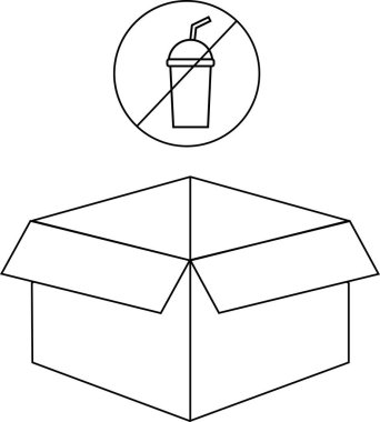 Açık bir kutunun üzerinde içki içilmediğinin açık bir sembolü, güvenlik veya lojistik nedenlerle paketlemede içeceklerin yer almasının yasak olduğunu belirtiyor..