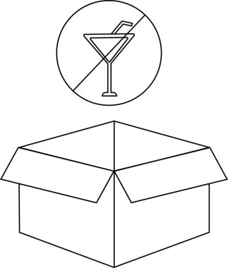 Üzerinde alkol yasak yazan siyah beyaz bir tabela olan açık bir kutu..