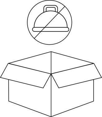 Hiçbir yiyeceğe izin verilmediğini gösteren açık bir karton kutu, basit bir siyah beyaz çizim..