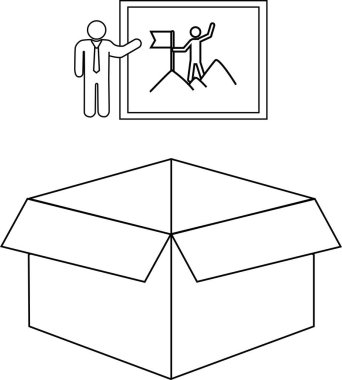 Bir kişinin açık bir kutunun üzerinde, başarıyı ve potansiyeli simgeleyen bir başarı resmi sunduğunu gösteren kavramsal bir illüstrasyon.