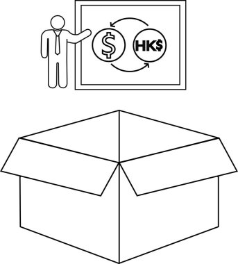 Döviz kuruna ilişkin bir iş sunumu, mali kavramları ve yatırım olanaklarını temsil eden açık bir kutunun üzerinde gösteriliyor.