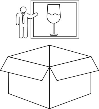 Açık bir kutunun üzerinde kırılgan bir ambalaj sembolü tasviri, nakliye ve taşımacılık sırasında dikkatli idare edilme ihtiyacını gösterir.