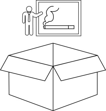 Üzerinde sigara içilmez işareti olan açık bir kutunun siyah beyaz çizimi..