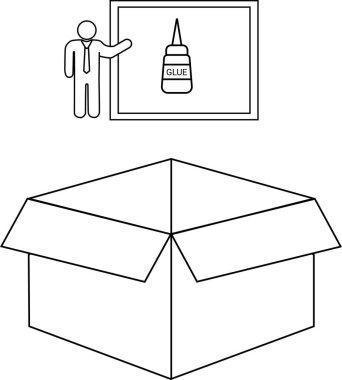 Karton bir kutuyu birleştirmek için yapıştırıcının nasıl kullanılacağını gösteren basit bir çizim.
